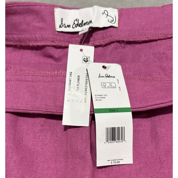 SAM EDELMAN Skirt Women’s Large Mylah Belted‎ Linen Blend Pink Zip Side & Clasp - Picture 4 of 7